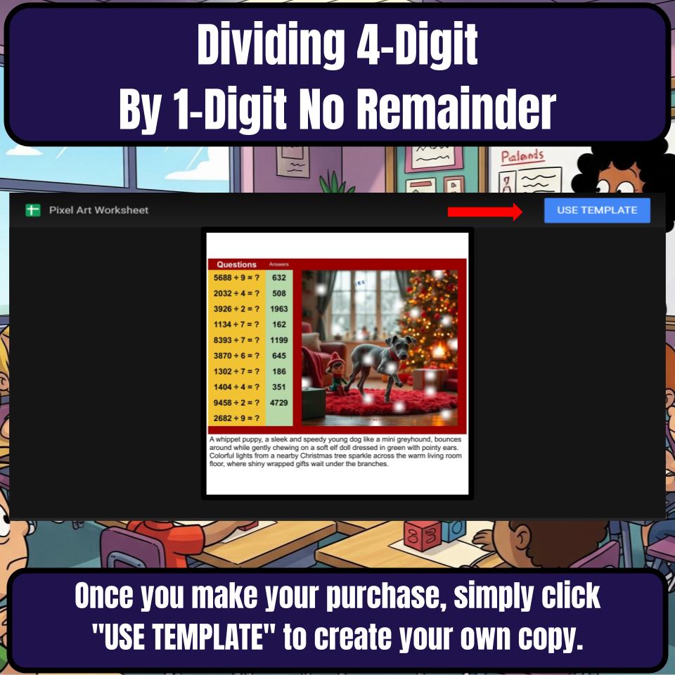 Dividing 4-Digit By 1-Digit No Remainder Mystery Picture Worksheet P0102