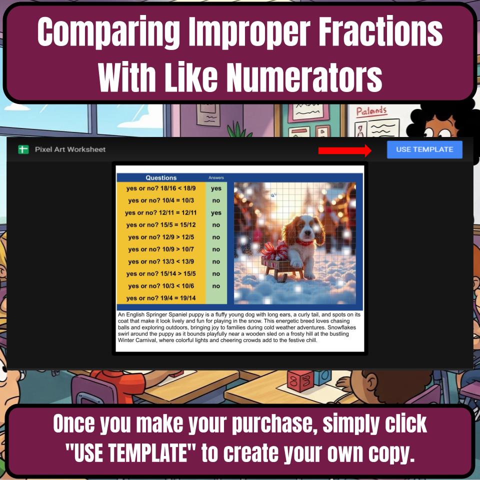 Comparing Improper Fractions With Like Numerators Mystery Picture P0113