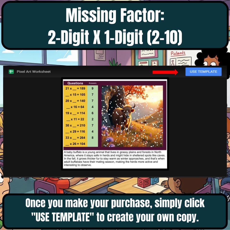 Multiply 2-Digit X 1-Digit, Missing Factor 2–10 Mystery Picture P0218