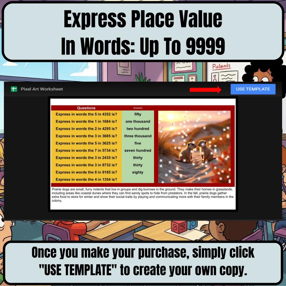 Express Place Value In Words: Up To 9999 Mystery Picture Worksheet P0043