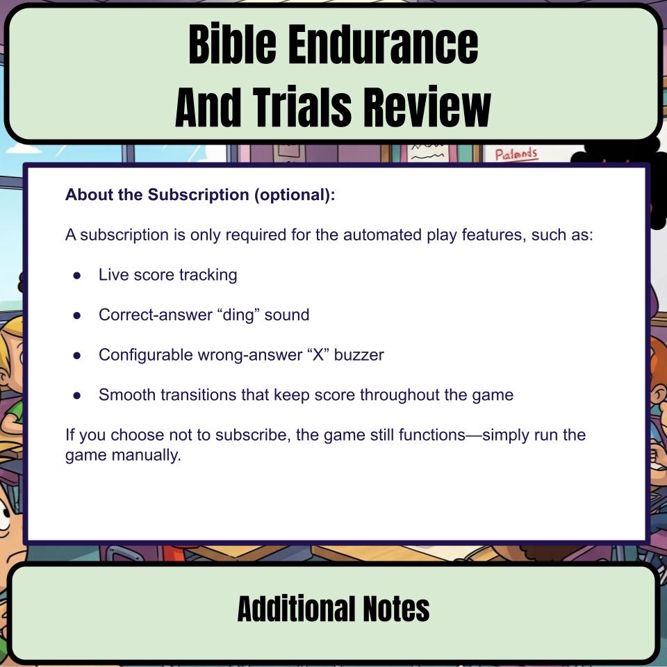 Bible Endurance And Trials Feud Review BF0005
