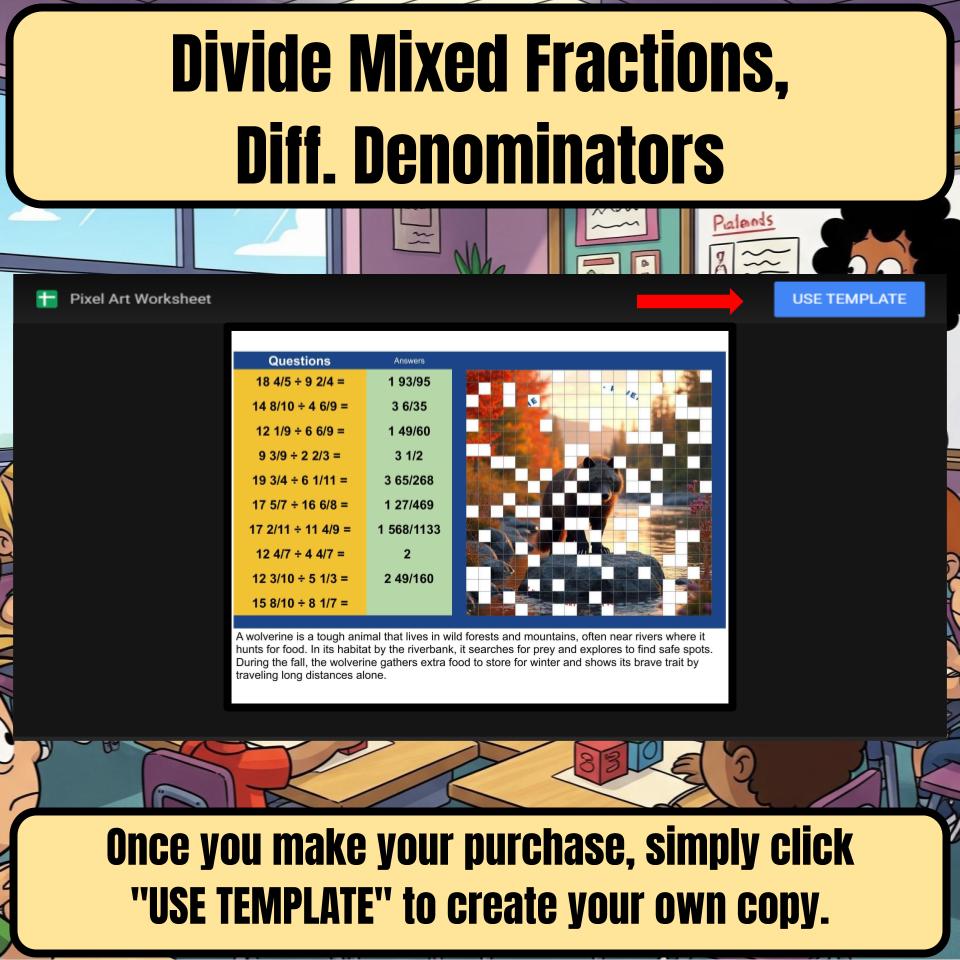 Divide Mixed Fractions, Diff. Denominators Mystery Picture Worksheet P0051