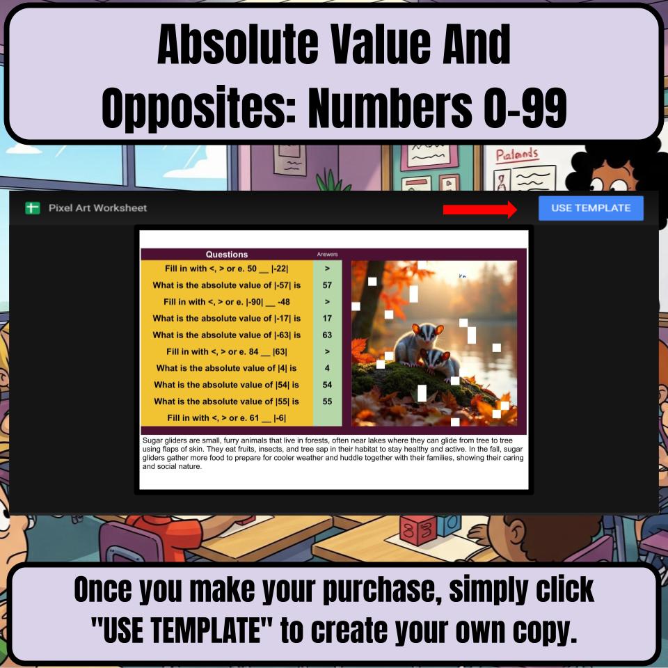 Absolute Value And Opposites: Numbers 0-99 Mystery Picture Worksheet P0085