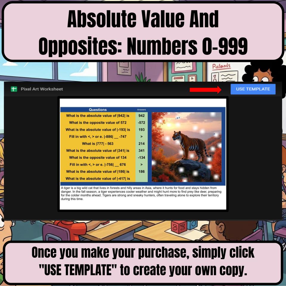 Absolute Value And Opposites: Numbers 0-999 Mystery Picture Worksheet P0086