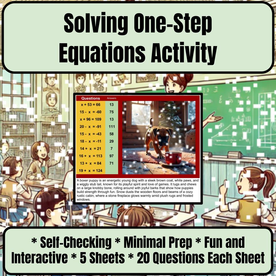 Solving One-Step Equations Mystery Picture Activity Worksheet P0001