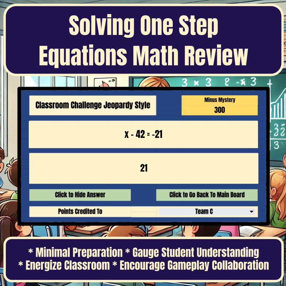 Jeopardy Solving One Step Equations Math Review I0001