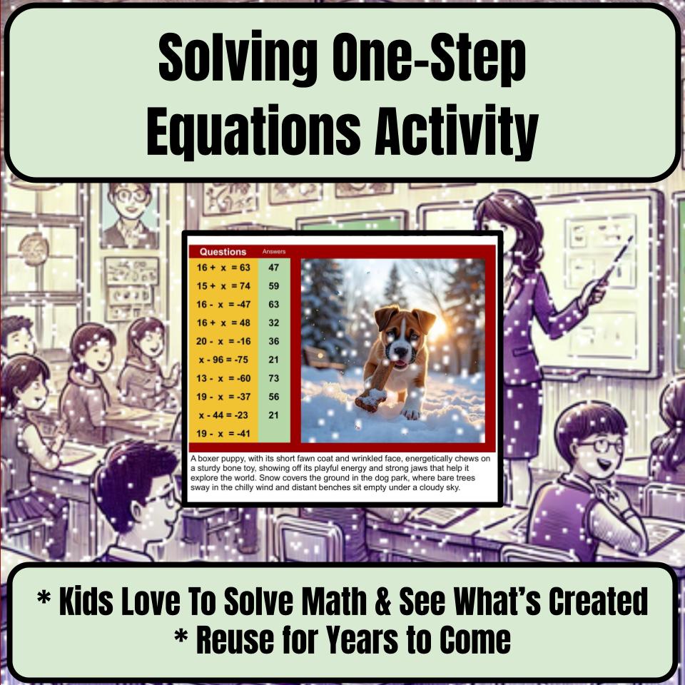 Solving One-Step Equations Mystery Picture Activity Worksheet P0001