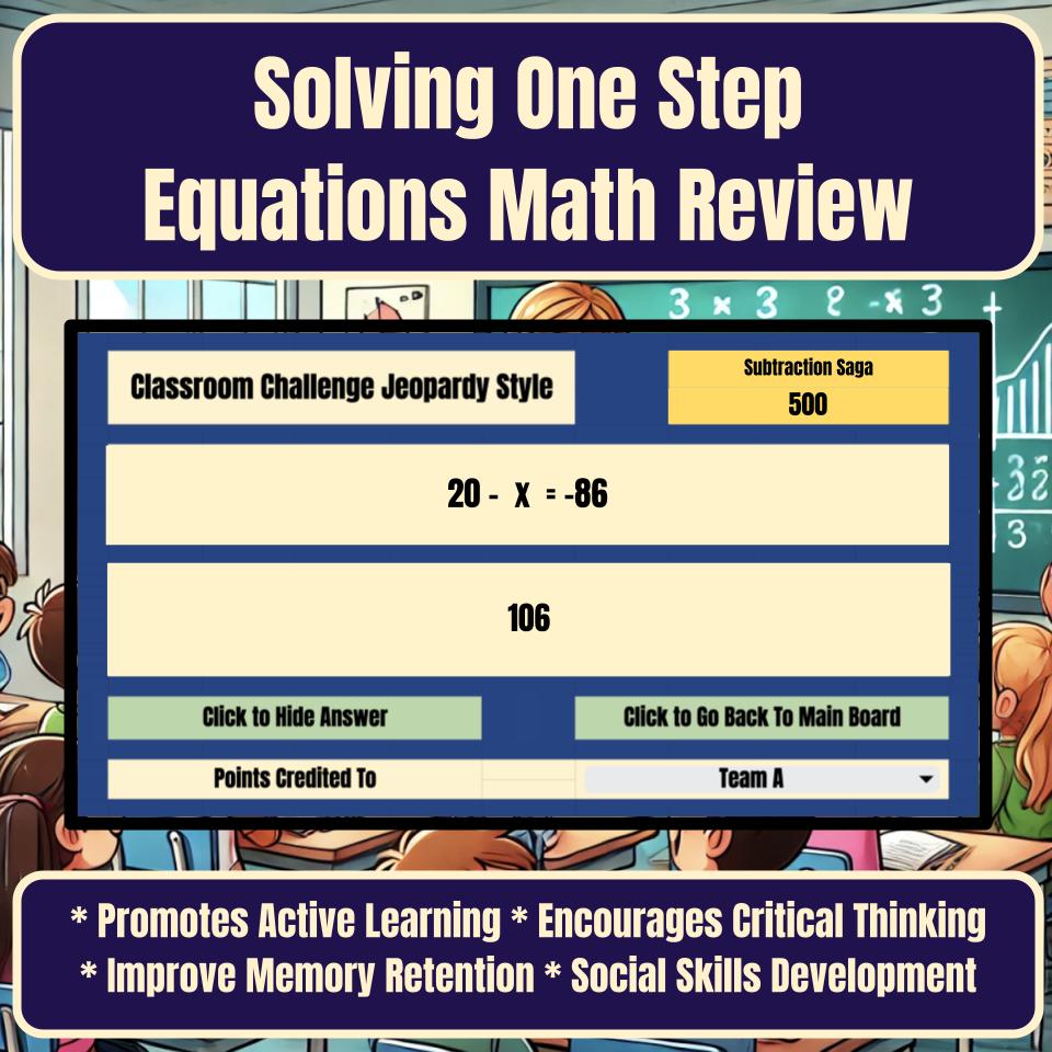 Jeopardy Solving One Step Equations Math Review I0001