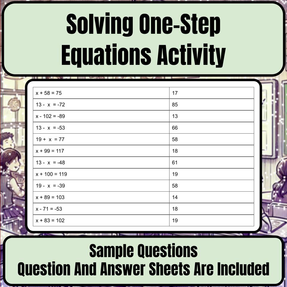 Solving One-Step Equations Mystery Picture Activity Worksheet P0001