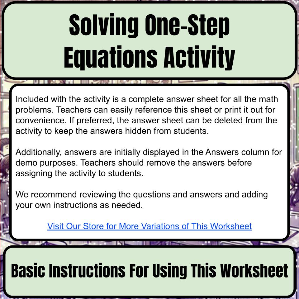 Solving One-Step Equations Mystery Picture Activity Worksheet P0001