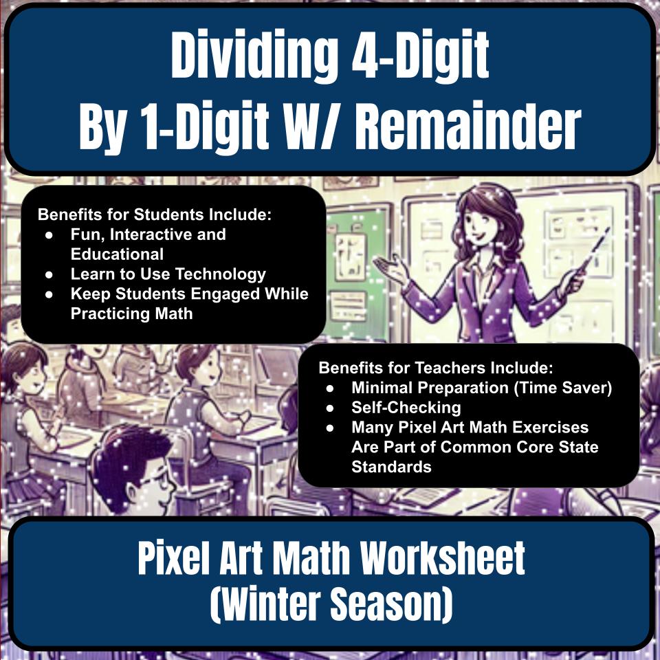 Dividing 4-Digit By 1-Digit W/ Remainder Mystery Picture Worksheet P0101