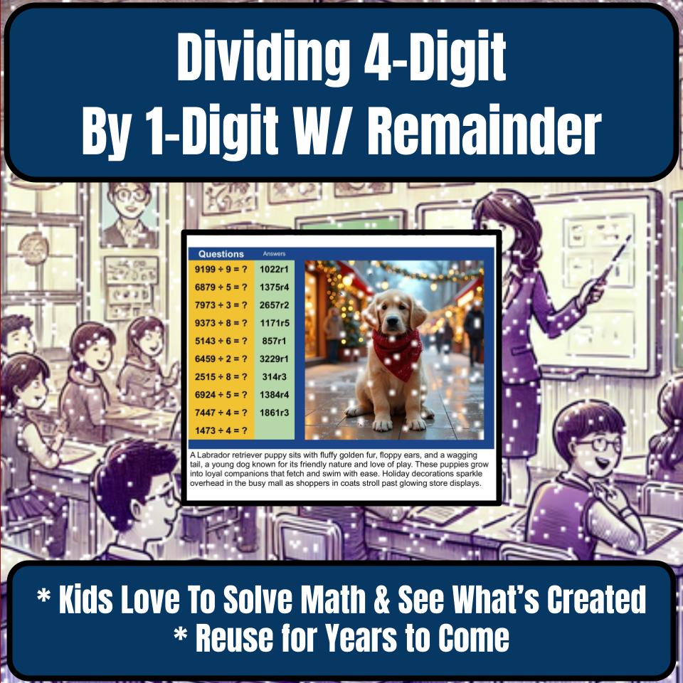 Dividing 4-Digit By 1-Digit W/ Remainder Mystery Picture Worksheet P0101