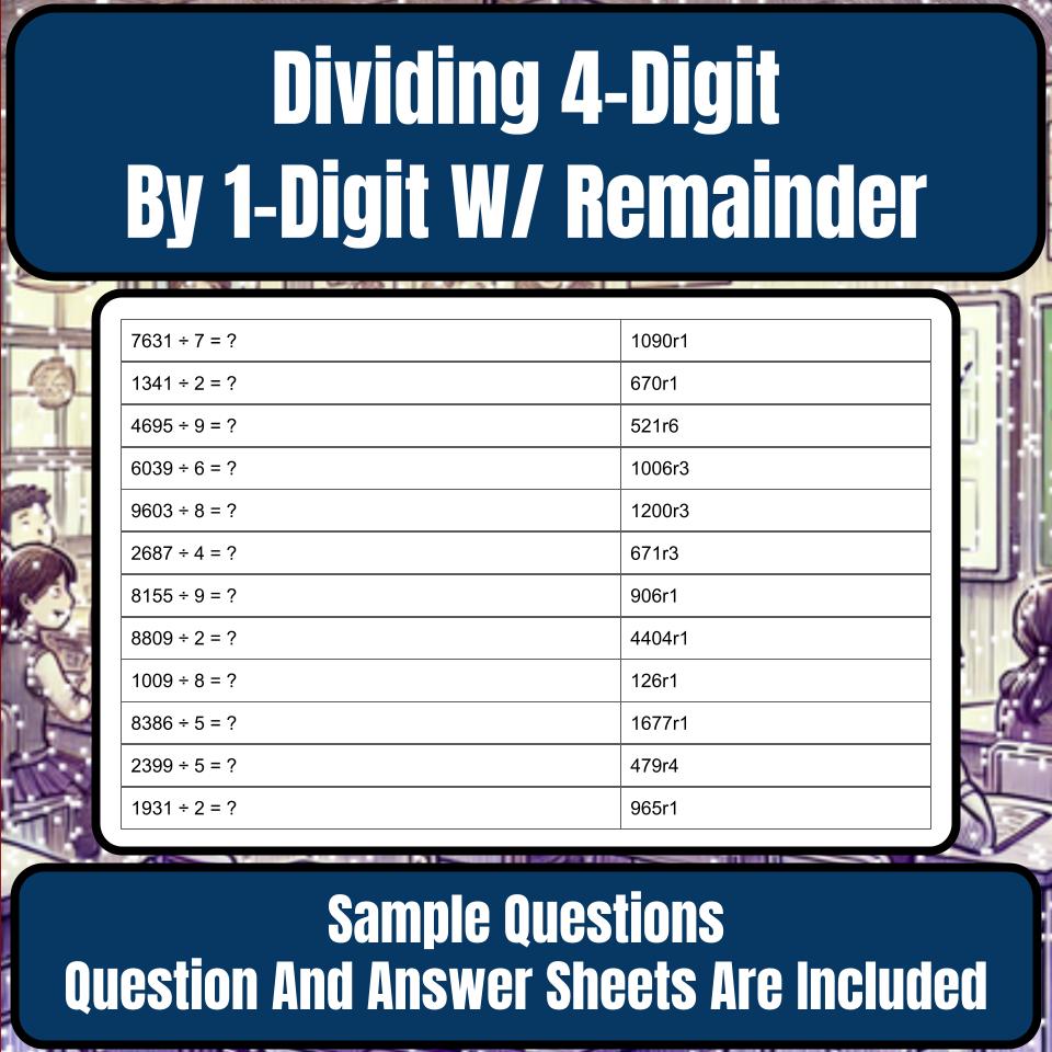 Dividing 4-Digit By 1-Digit W/ Remainder Mystery Picture Worksheet P0101