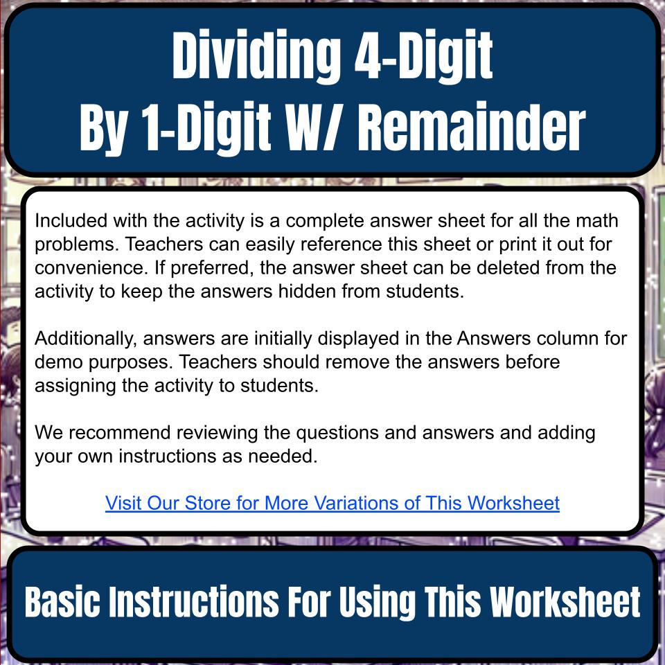 Dividing 4-Digit By 1-Digit W/ Remainder Mystery Picture Worksheet P0101