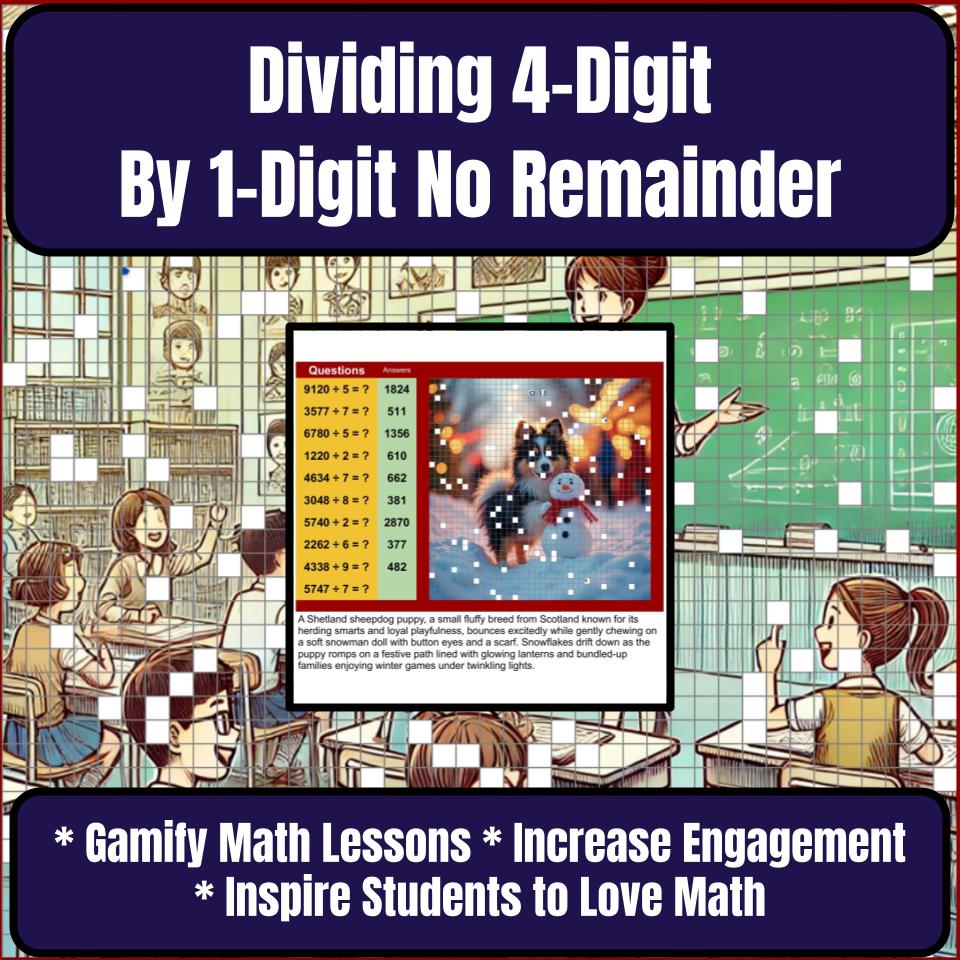 Dividing 4-Digit By 1-Digit No Remainder Mystery Picture Worksheet P0102