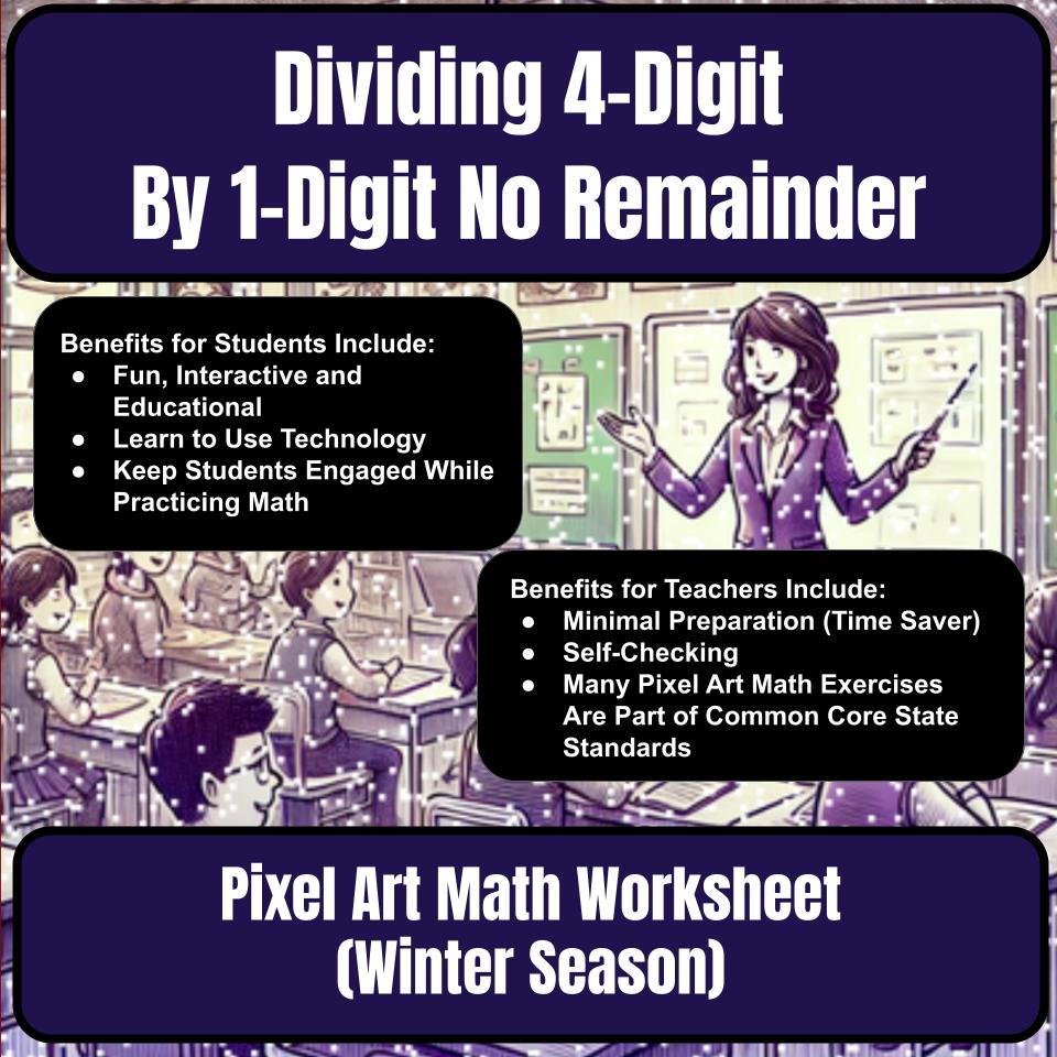 Dividing 4-Digit By 1-Digit No Remainder Mystery Picture Worksheet P0102
