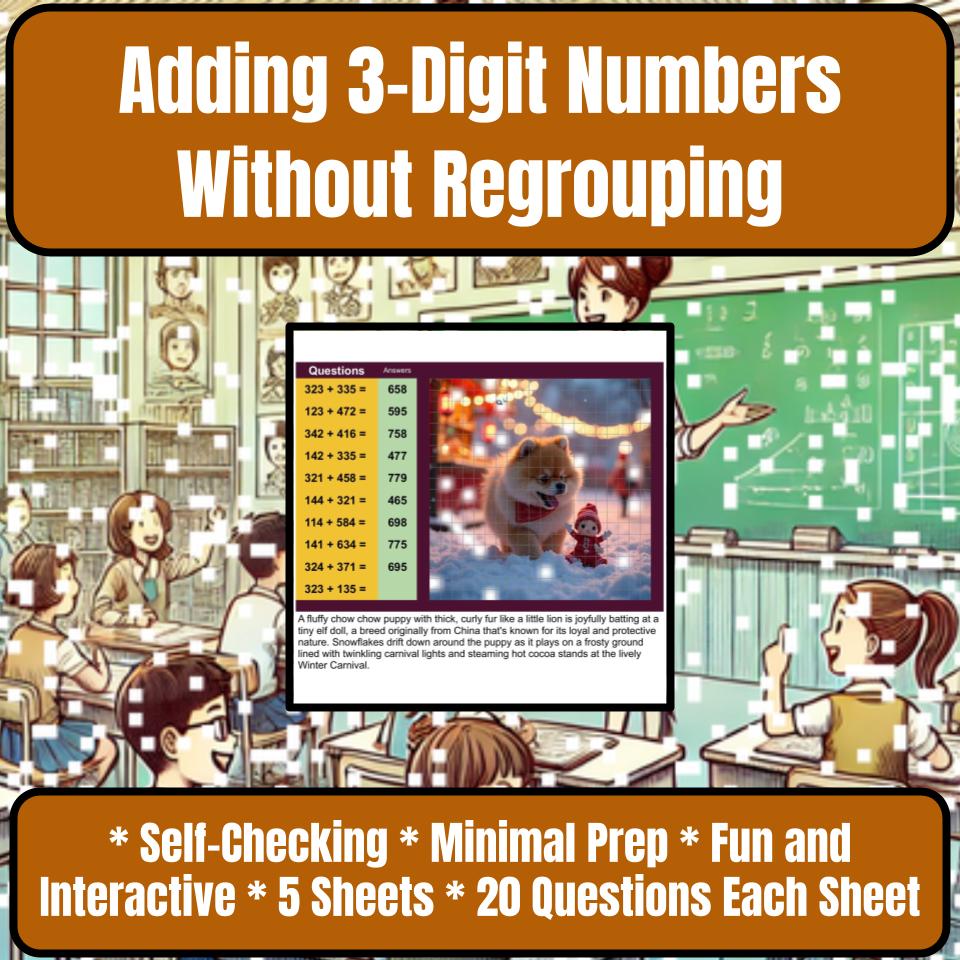 Adding 3-Digit Numbers Without Regrouping Mystery Picture Worksheet P0106