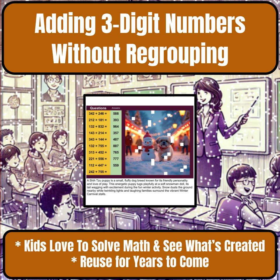Adding 3-Digit Numbers Without Regrouping Mystery Picture Worksheet P0106