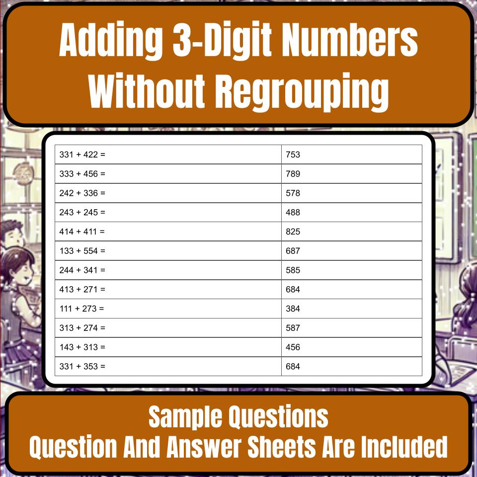 Adding 3-Digit Numbers Without Regrouping Mystery Picture Worksheet P0106