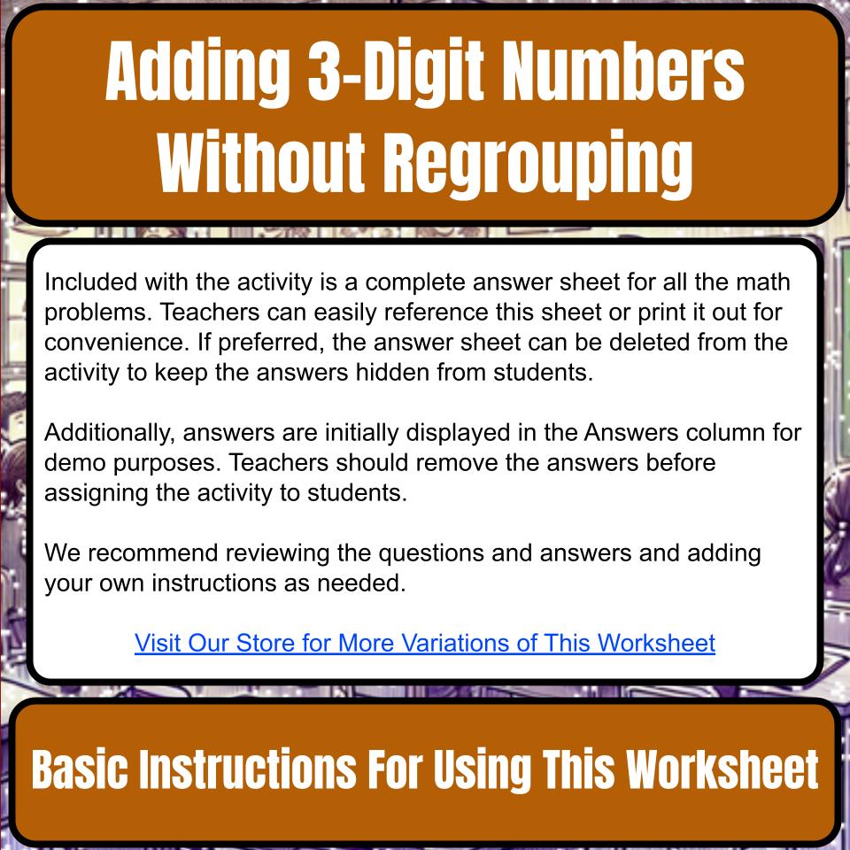 Adding 3-Digit Numbers Without Regrouping Mystery Picture Worksheet P0106