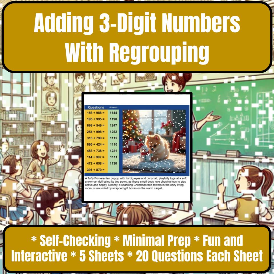 Adding 3-Digit Numbers With Regrouping Mystery Picture Activity Worksheet P0107