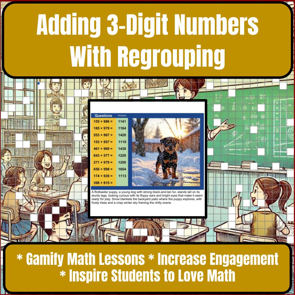 Adding 3-Digit Numbers With Regrouping Mystery Picture Activity Worksheet P0107