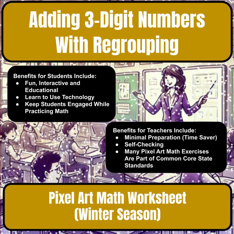 Adding 3-Digit Numbers With Regrouping Mystery Picture Activity Worksheet P0107