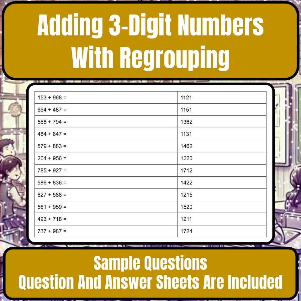 Adding 3-Digit Numbers With Regrouping Mystery Picture Activity Worksheet P0107