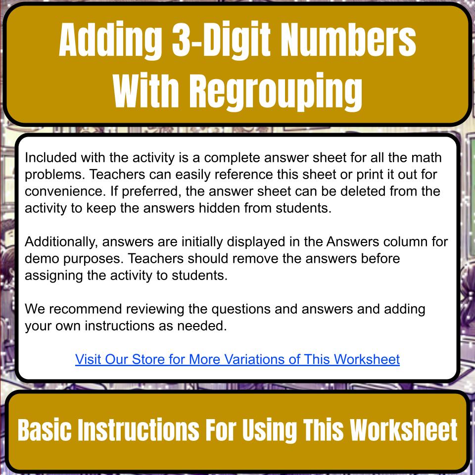 Adding 3-Digit Numbers With Regrouping Mystery Picture Activity Worksheet P0107