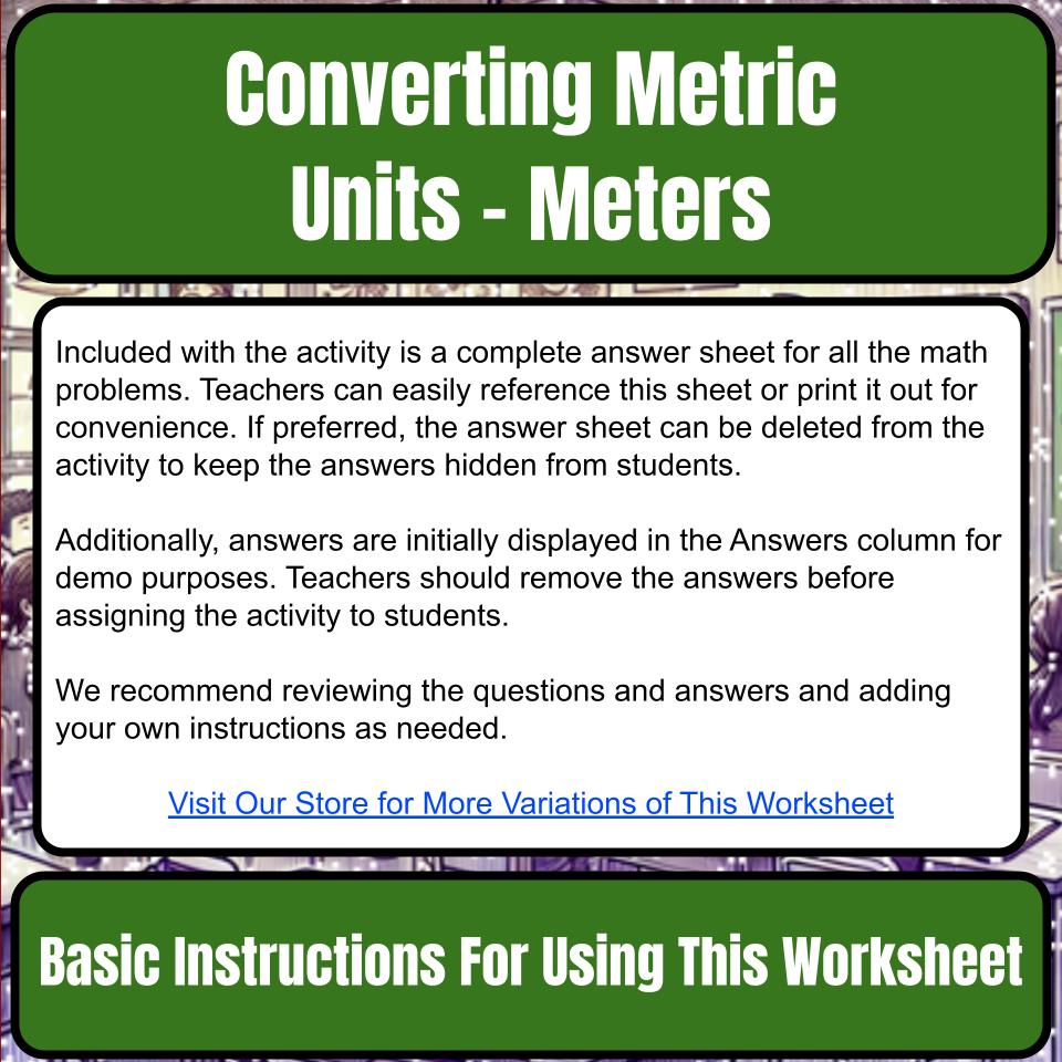 Converting Metric Units – Meters Mystery Picture Activity Worksheet P0108