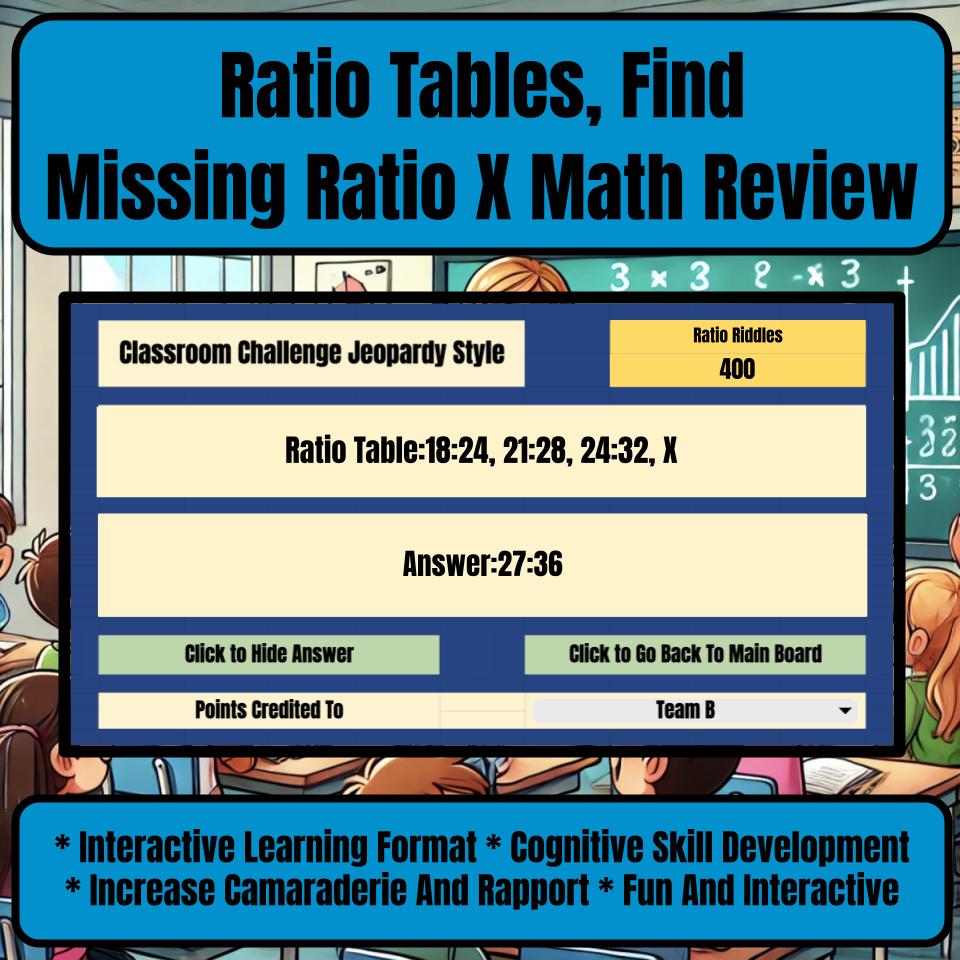 Ratio Tables, Find Missing Ratio X Jeopardy Math Review I0011