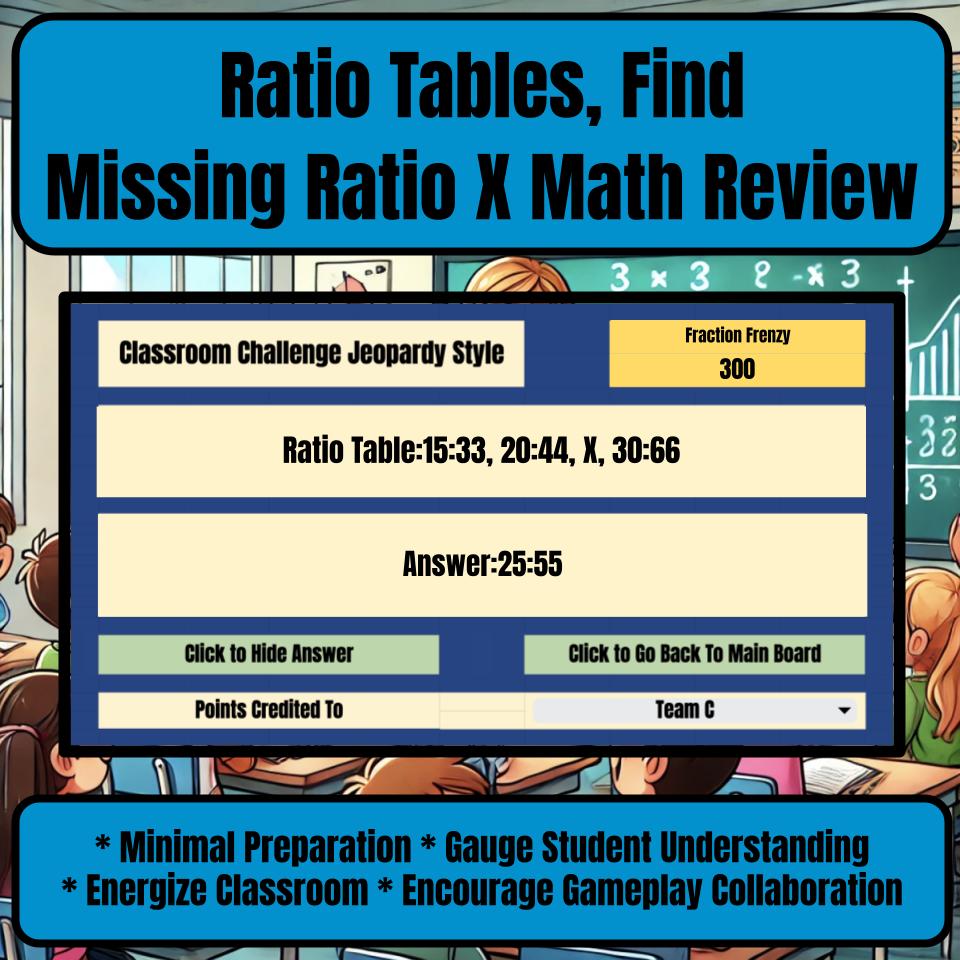 Ratio Tables, Find Missing Ratio X Jeopardy Math Review I0011