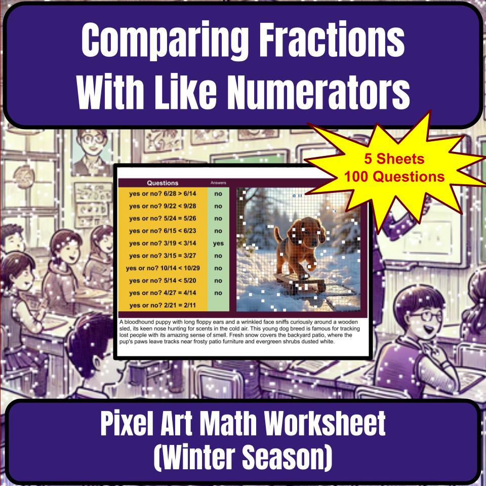 Comparing Fractions With Like Numerators Mystery Picture Worksheet P0112