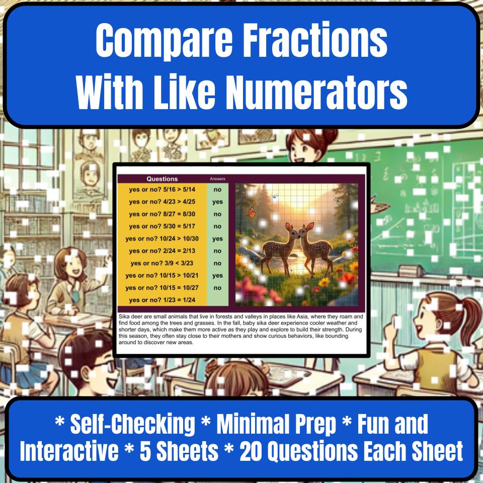 Compare Fractions With Like Numerators Mystery Picture Worksheet P0112