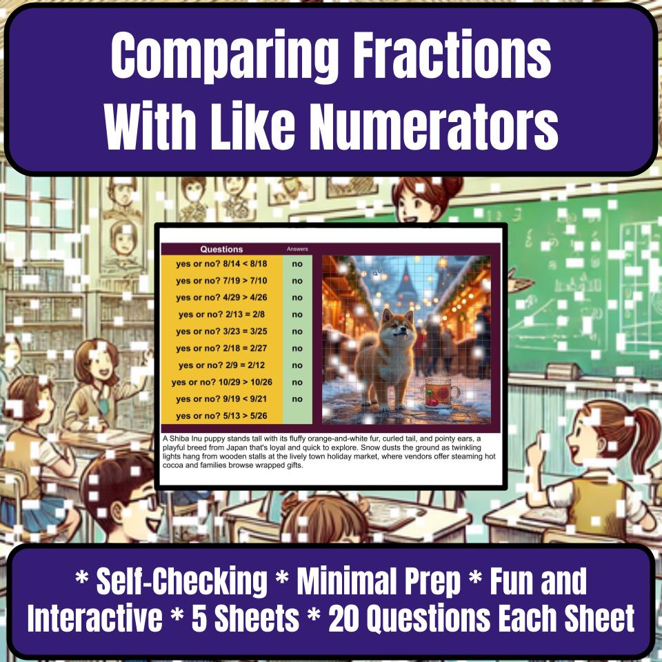 Comparing Fractions With Like Numerators Mystery Picture Worksheet P0112