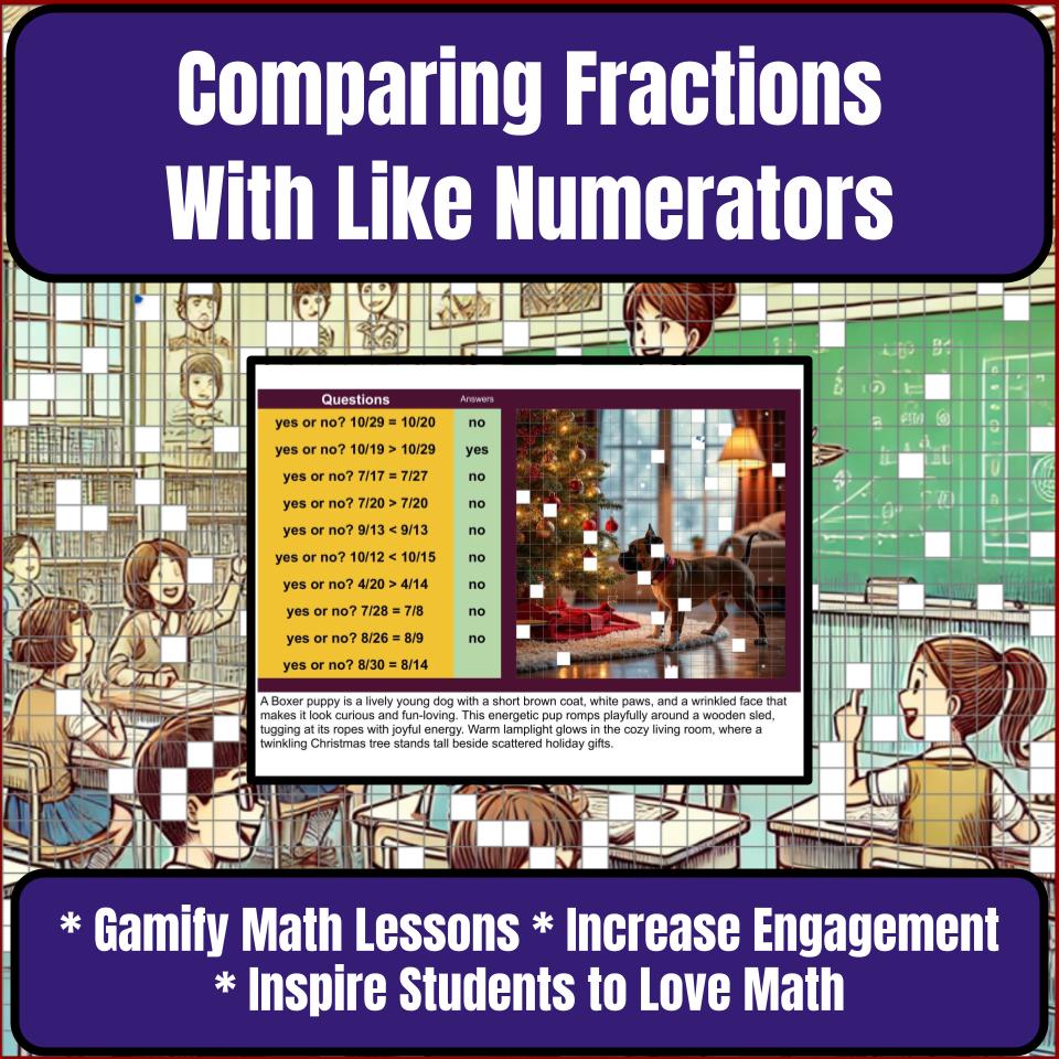 Comparing Fractions With Like Numerators Mystery Picture Worksheet P0112