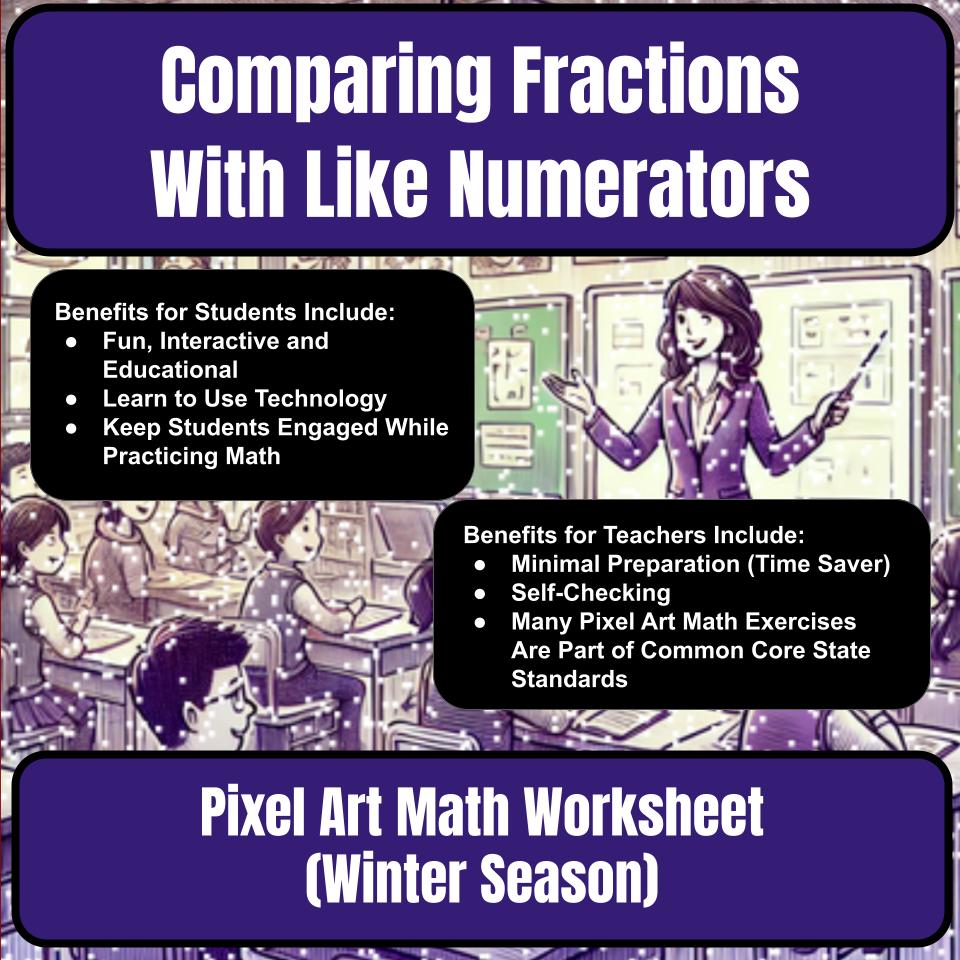 Comparing Fractions With Like Numerators Mystery Picture Worksheet P0112
