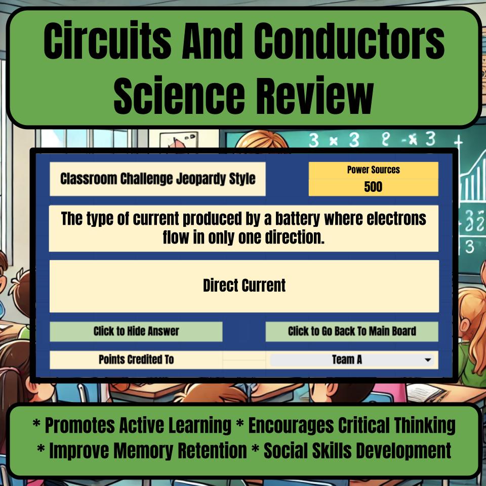Circuits And Conductors Jeopardy Science Review Classroom Game Activity I0112