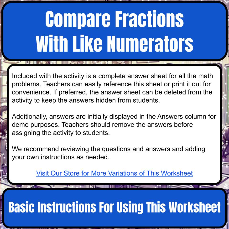 Compare Fractions With Like Numerators Mystery Picture Worksheet P0112