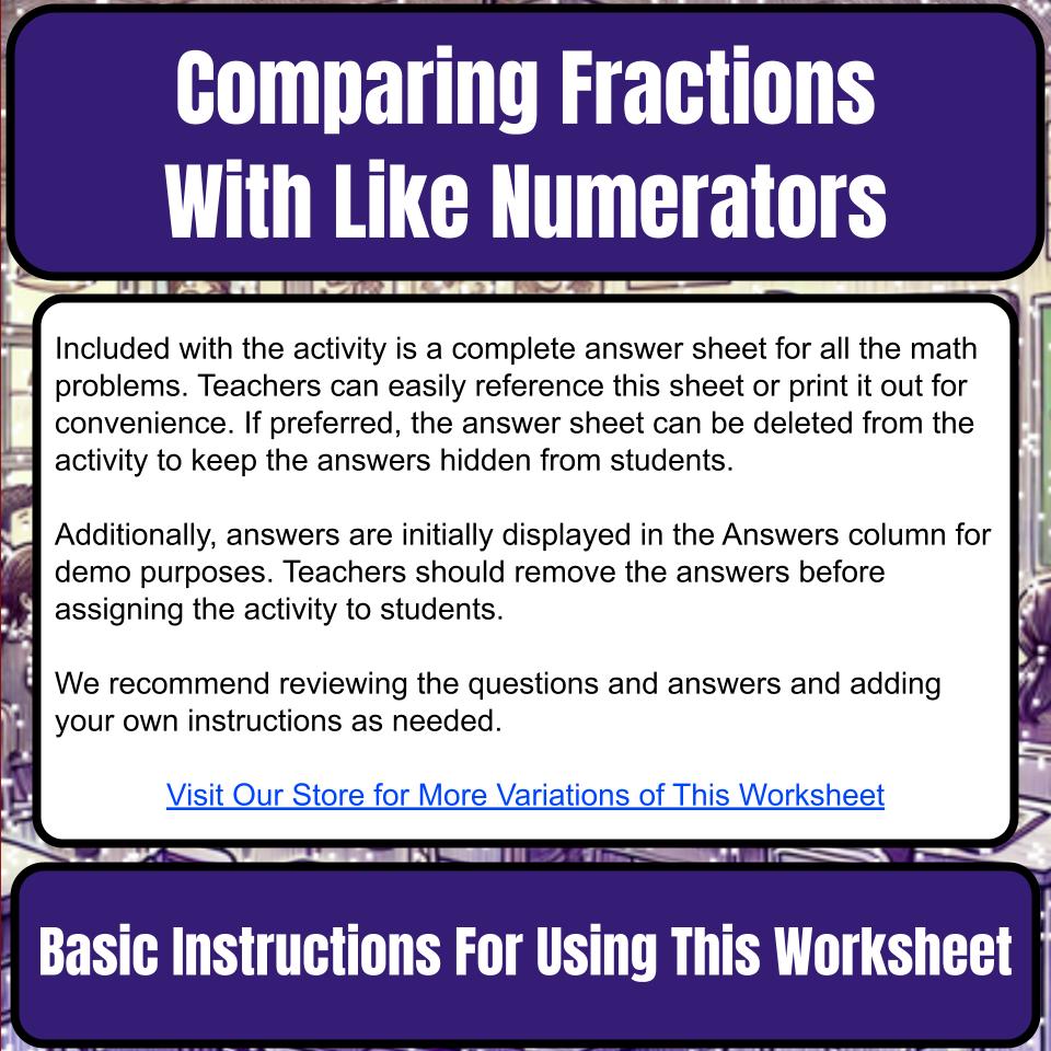 Comparing Fractions With Like Numerators Mystery Picture Worksheet P0112