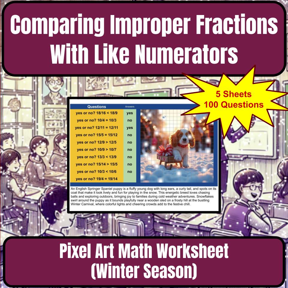 Comparing Improper Fractions With Like Numerators Mystery Picture P0113