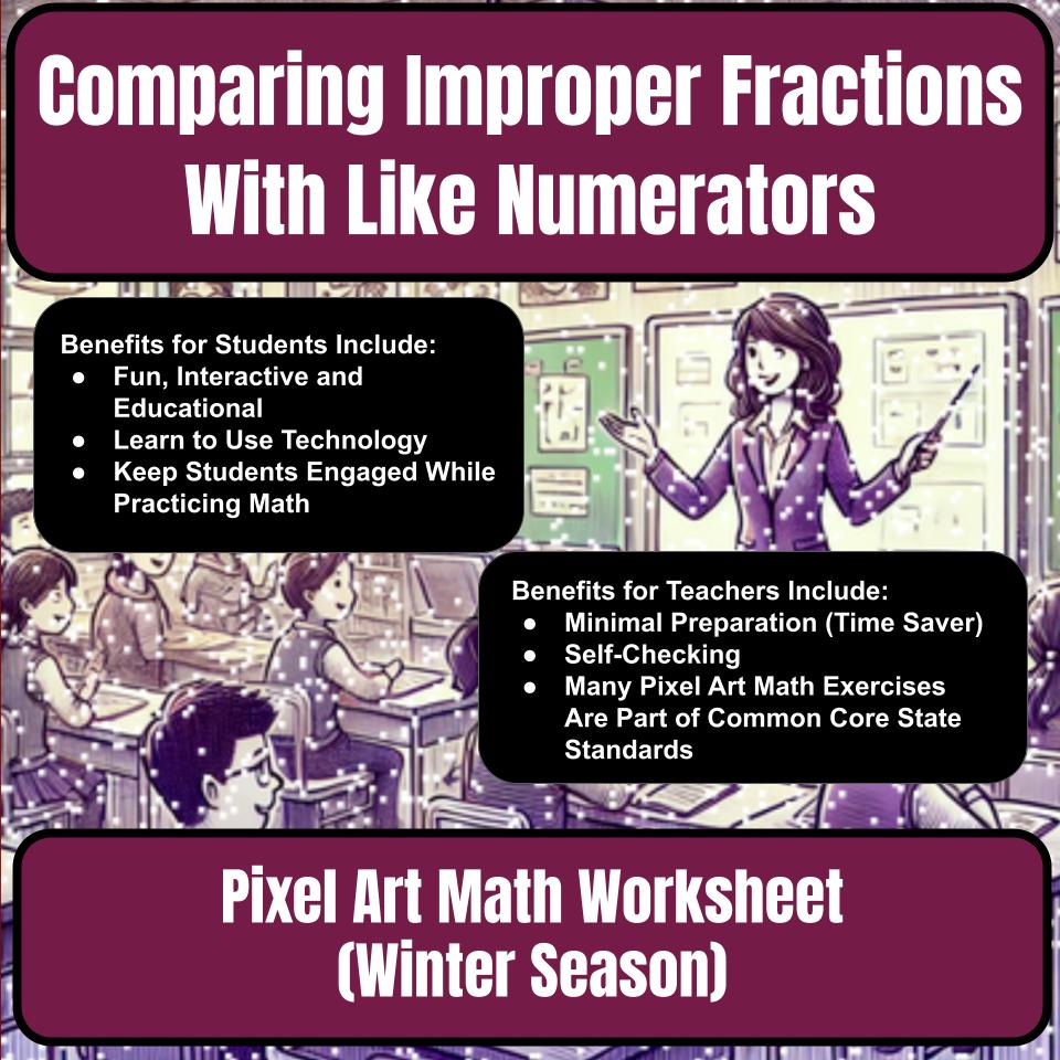 Comparing Improper Fractions With Like Numerators Mystery Picture P0113