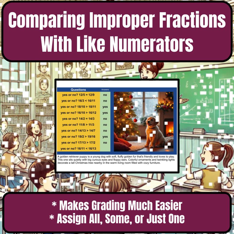 Comparing Improper Fractions With Like Numerators Mystery Picture P0113