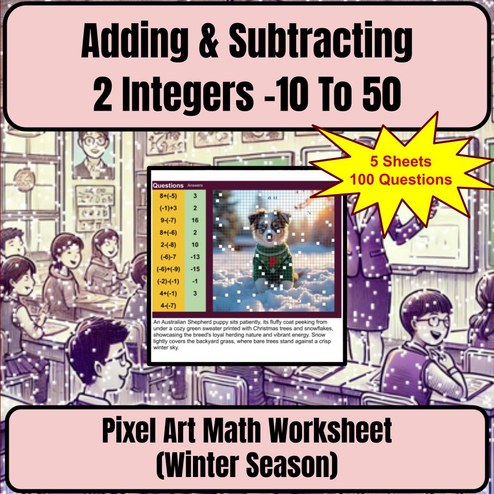 Adding & Subtracting 2 Integers −10 To 50 Mystery Picture Worksheet P0115