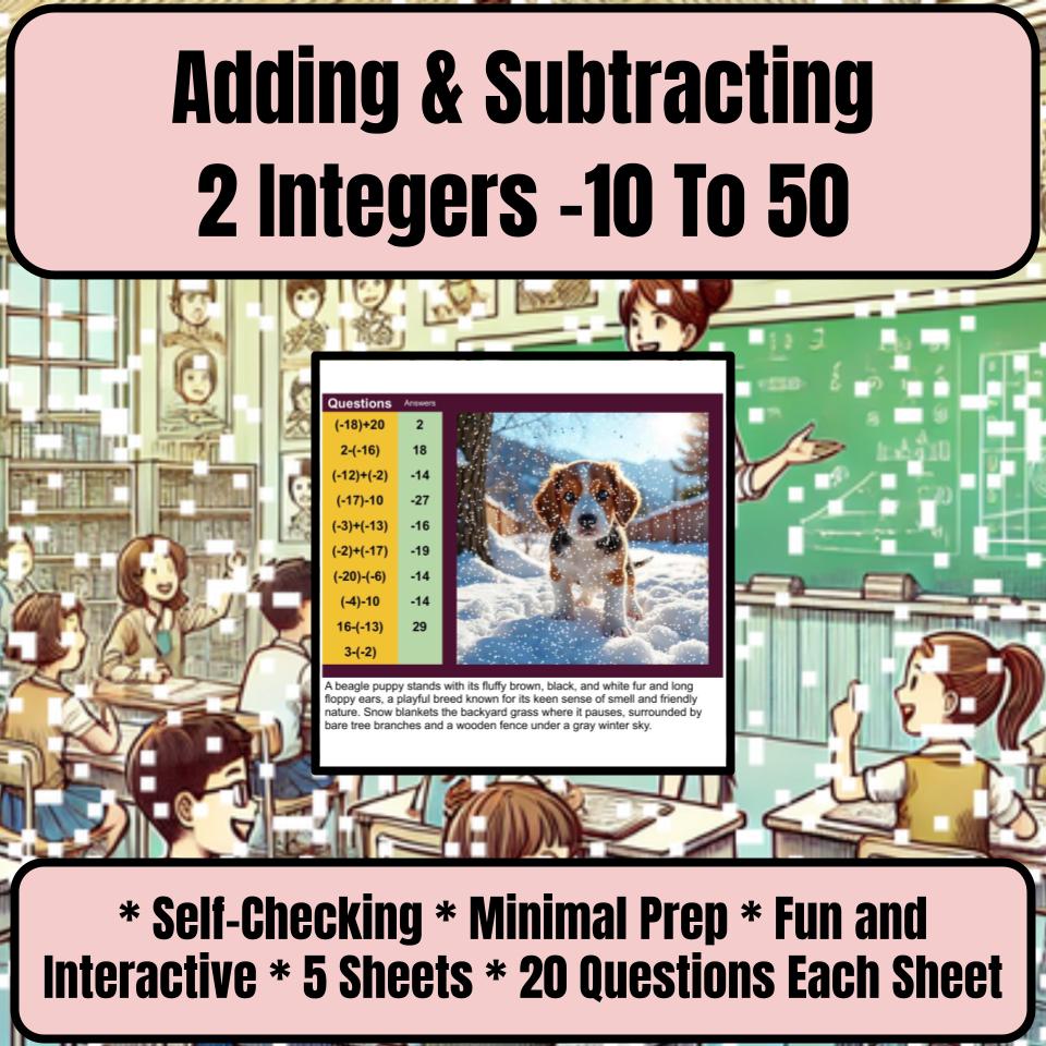 Adding & Subtracting 2 Integers −10 To 50 Mystery Picture Worksheet P0115