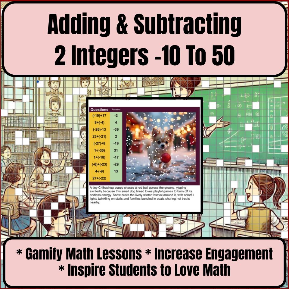 Adding & Subtracting 2 Integers −10 To 50 Mystery Picture Worksheet P0115