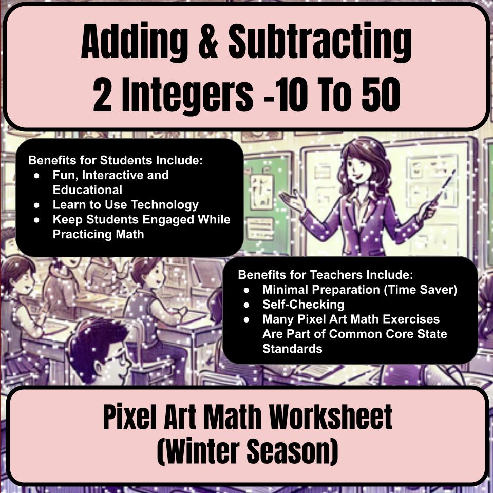 Adding & Subtracting 2 Integers −10 To 50 Mystery Picture Worksheet P0115