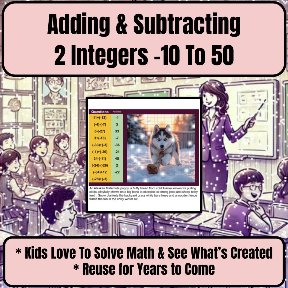 Adding & Subtracting 2 Integers −10 To 50 Mystery Picture Worksheet P0115