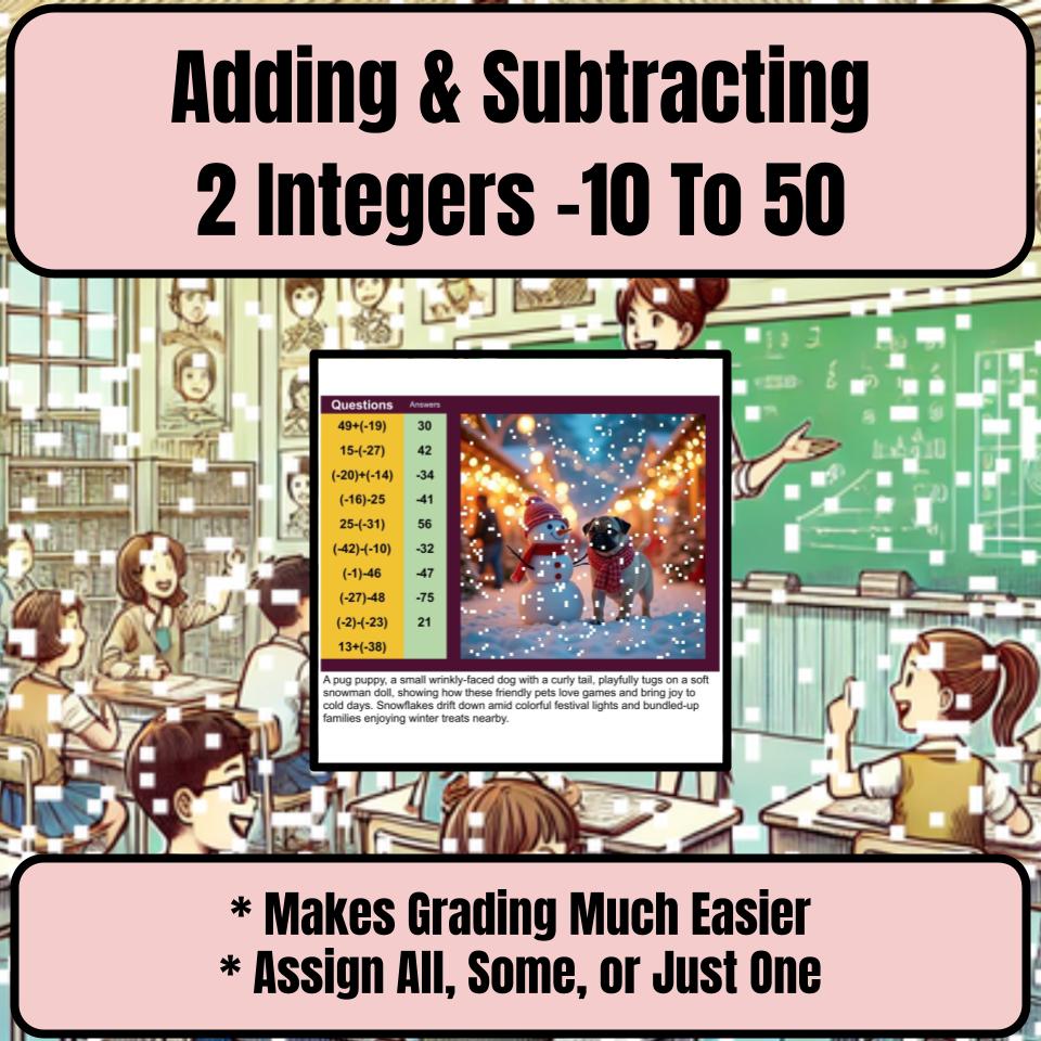 Adding & Subtracting 2 Integers −10 To 50 Mystery Picture Worksheet P0115