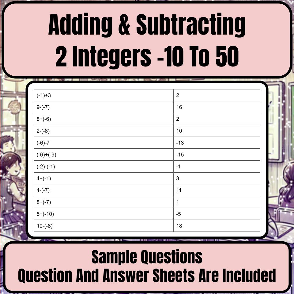 Adding & Subtracting 2 Integers −10 To 50 Mystery Picture Worksheet P0115